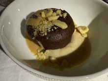 Dulce de leche lava cake with a cinnamon custard. Delightful 