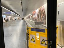 Entire length of tunnel travelators out of action B to A 