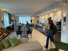 Looking into the main dining area, left friendly Mrs. Heidi at work during breakfast hours weekdays, she kept the buffet stocked & tidy, cleaned every table after use - all by herself alone - 