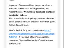 They said up front, before sales started - no reseller tix, platinum, etc.  I opted to be paid out as soon as they offered just to make me whole.  It did not look like this deal was gonna work out. I got paid out on Sept 19th.  I don’t know if they’ve managed to resell my tix - I have not accessed my ticket master account & I’m not gonna until they ask me to.  The first concert is in 2 weeks… 😬 