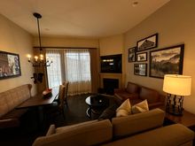 View into the suite living room from the kitchen area. 