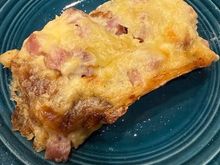 Heated up some leftover Ham and gruyere strata made with white wine and chicken broth! 