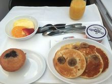 Pancakes with embedded banana slices (no syrup)