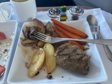 Beef after I moved the mushrooms to the side. Cooked well-done, which wasn’t ideal, but the wine helped make it tolerable! 