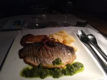 Sea Bream with salsa verder, mashed potatoes and Jerusalem artichokes
