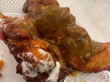 F Lounge Chicken Tandoori skewers - yoghurt dressing was empty so used some Madras 