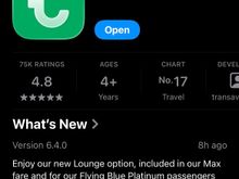 Transavia app update mentioning lounge access