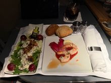 Despite delaying my meal service by 6+ hours (my request), the Waldorf Salad and Shrimp Cocktail were still served nicely chilled, fresh and tasty.  