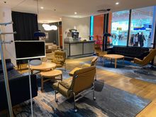 A nice seating area downstairs in the Gold zone. 