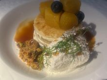 Potentially some of the best pancakes I’ve ever had - ricotta, pistachio crumble and fruit