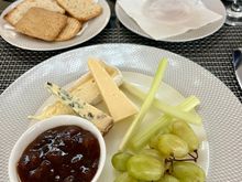 Cheese plate and Eton mess dessert