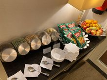Snack table, those wasabi peanuts have the ability to shake you awake 