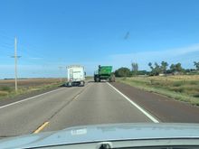 What southern Kansas looks like. Lots of slow farm equipment and big cattle trucks. 