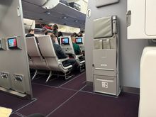 Now we’re finally on the way! First time in an A350, weird for me to see such a large aircraft on a “domestic” trip. We grabbed the exit row seats, but I wish I took the aisle, as there is an annoying curve on the window side which reduces seat floor area. 