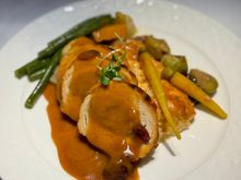 Traditional turkey roulade with cranberry jus