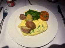 Bad breakfast: eggs were soupy and goopy, potatoes were like rock solid, and the kale was the same flavorless ball that was served with my steak earlier.