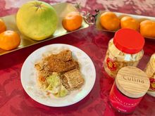 Fried vermicelli with fish and squid cutlets 