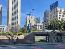 The new MUNI line has an entrance just on the other side of Union Square from the Grand Hyatt