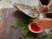 oysters, the rounds are pickled kelp
