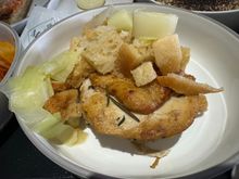 Pan roasted chicken, it was a little dry but decent flavor if you ate it with the leeks and croutons 
