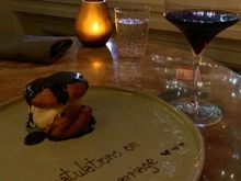 Atheene Hotel called the restaurant ahead and informed them it was our honeymoon. They provided dessert on the house :)
