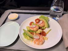 Starter - LHR - HKG CX250 Feb 21. Good and fresh, there was a small amuse bouche of smoked salmon before. Not a fan of the sieved egg.