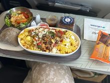 PSP-YYC 2pm departure. No pics of YYC-PSP because they ran out of vegetarian dishes before they got to us. It was a mushroom ravioli.