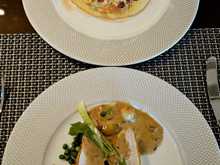 Chicken Breast which was rubbery.  Houmous, chickpea & Pomegranate went well with the flatbread (without the Lamb Kofta).