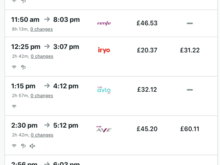 Trainline search results