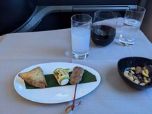 Canapes were good, but surprisingly were not as well-prepared as on my previous YUL-IST flight (still warm but the samosa was not crisp).