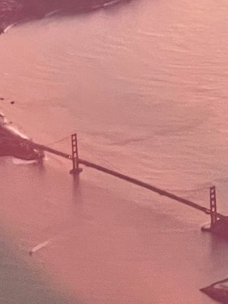 Sunset over the Golden Gate Bridge, 5-10 mins
after departure out of STS.  
