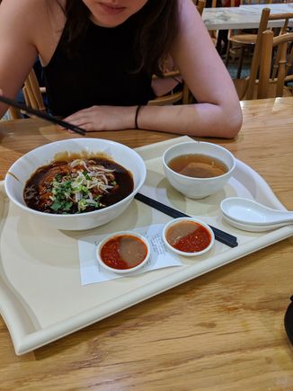 a bowl of noodles like this would be $5 from a stand in a mall food court