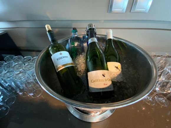 Cava, wine and beer in fridge.