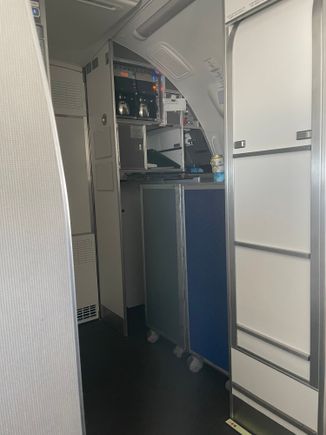 Flight Attendant barricade (she was sitting behind here watching a video on her phone most of the flight)