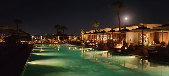 View of the hotel pool/restaurant at night
