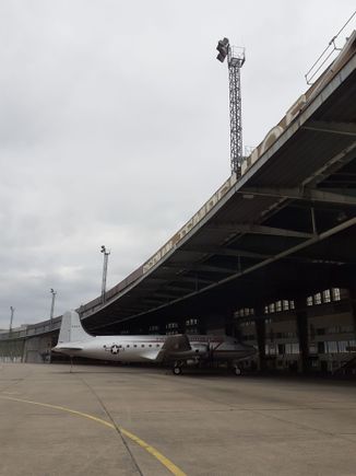 Outside on the tarmac with one of the aircraft used in the airlift