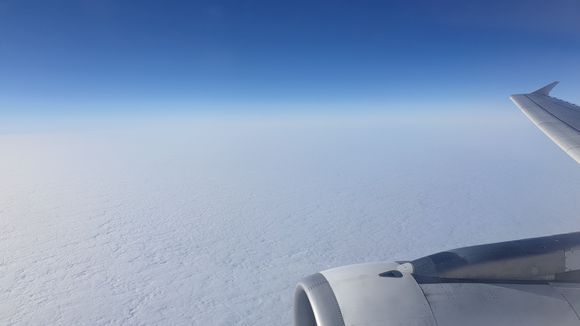 MAN-CDG: Final approach into a very cold and foggy Paris. The cloud layer here looked like a never-ending white sea and the top was very low at 500-1000ft; we had to go-around first time.