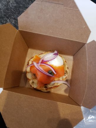 salmon and egg on an english muffin