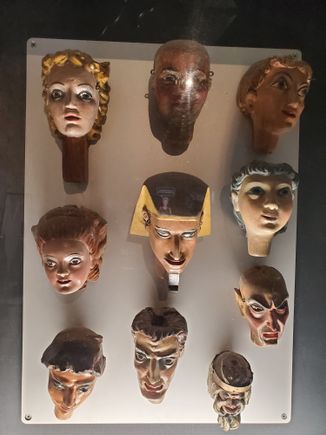 Different heads used on puppets