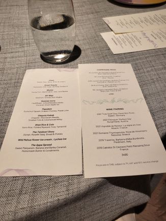 The current vegetarian menu and wine pairings