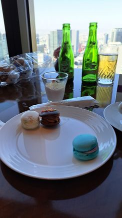 Some macaroons and puddings  for afternoon tea ( Monty the Conrad London St James's bulldog) is having a nap. Scones also available) 