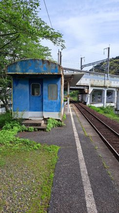 A small platform hut.  Whilst there were no english signs , about three people were sitting on chairs under the awning so looks like this is a small local line ( no idea on destinations or  timetables ( a map showed a direction to JR station ( entrance 300m)