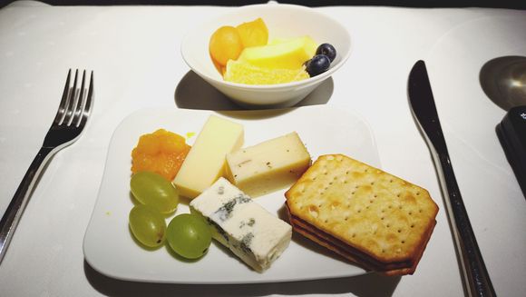 Cheese selection (delicious) and fruit 
