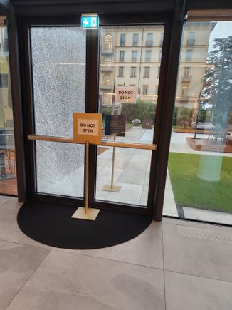 Not a leak but broken glass on door. 