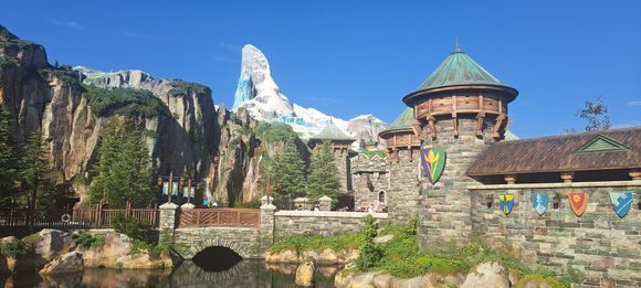 The Frozen mountain in Fantasy springs ( the new area). Frozen the ride had 180min wait but the whole area is extremely well designed with Disney characaters appearing to have been carved out of stone