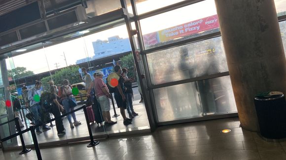 Long line to get inside airport 