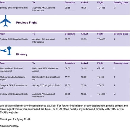 initial advice when AirNZ downgauged