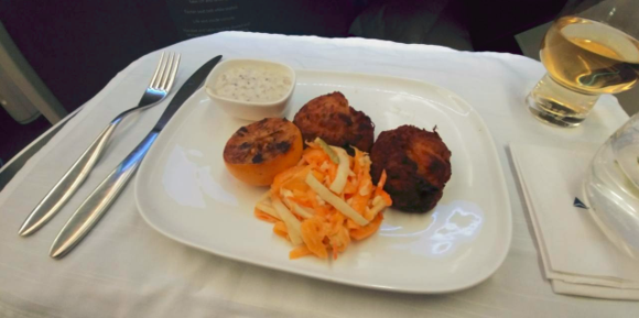Crab Cakes with winter vegetable slaw and meyer lemon remoulade
