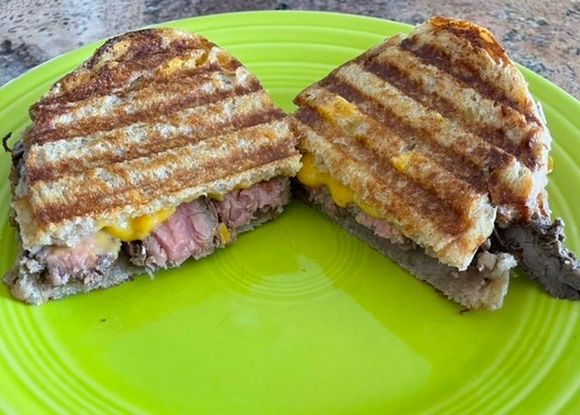 Finished up my flank steak with a steak and cheddar panini for lunch. 