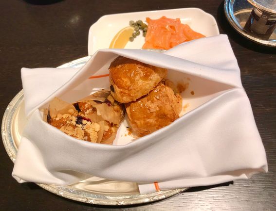 What is left of a bread basket & Scottish smoked salmon 